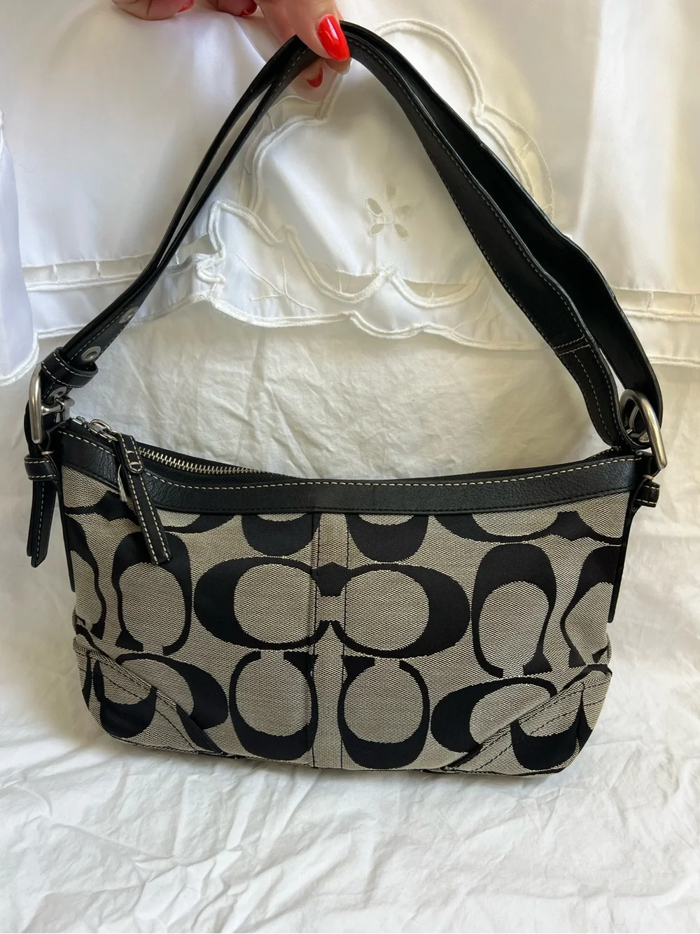 Vintage Y2K Coach F13080 Signature C Jacquard Black Shoulder Bag